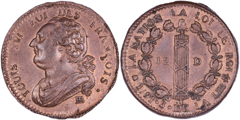 France – Louis XVI – Constitution – 12 Deniers François – 1791 BB Strasbourg 
 ...