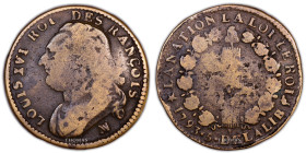 France – Louis XVI – constitution – 12 deniers Marseille 1793 MA – Legend error roi des rancois 
 Coin with worn and old cleaning. Nice chocolate pat...