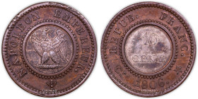 France – Napoléon Ier – pattern 10 centimes bimetallic – 1806 Tiolier 
 Trial with nice strike. Superb center point on the eagle. Superb example. 
 ...