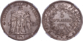 France – 5 francs Hercule Camélinat – 1871 A Paris with trident
Very nice coin with bright original luster. Very scarce in this grade.
Very high gra...