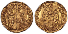 Italy – Alvise Mogenico III – Zecchino Gold Ducat – Venezia NGC MS 61 
 Coin with great part of its original luster. Superb example. 
 Coin certifie...