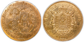 France – Napoléon III – Gold – 100 Francs or – hand-engraved wedding medal – Henri Terse collection 
 Very nice coin with bright original luster. Nic...