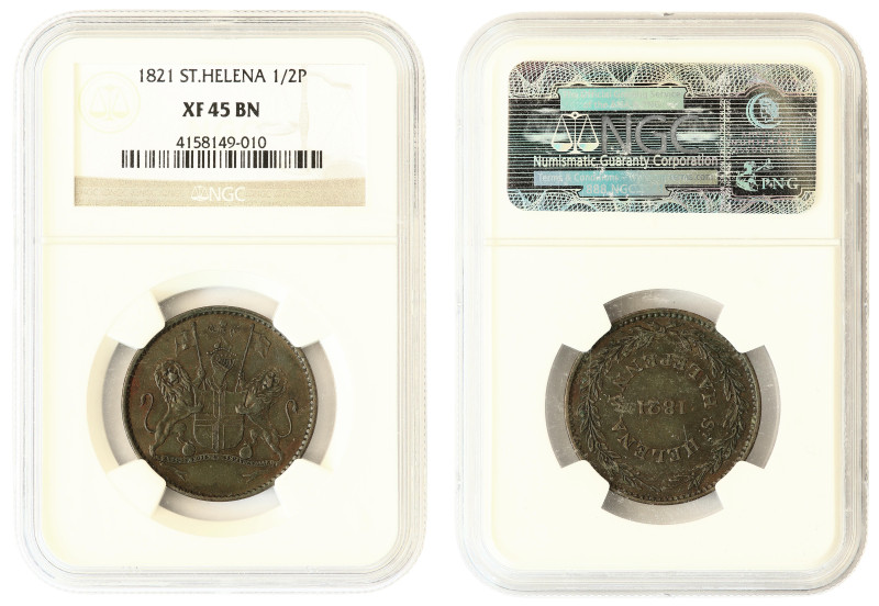 St. Helena (British), 1/2 penny 1821, NGC XF45

KM-A4. Scarce 1 year type, iss...