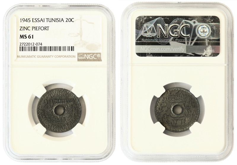 Tunisia (French), 20 centimes 1945, Essai (Pattern), Piefort. NGC, MS61

KM-PE...