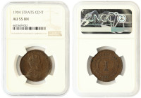 Straits Settlements 1 cent 1904, Edward VII, NGC AU55