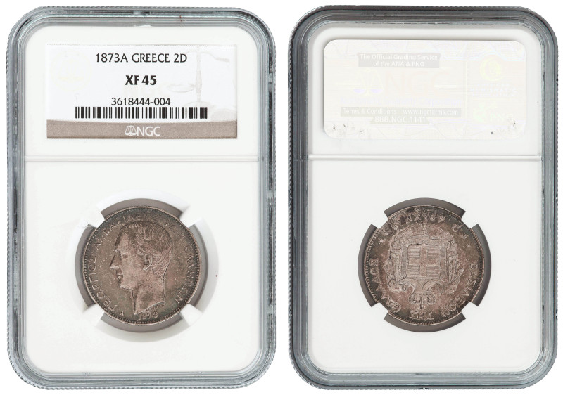 Greece, silver 2 drachmai 1873 NGC XF45

KM-39. Nice coin, better than usually...