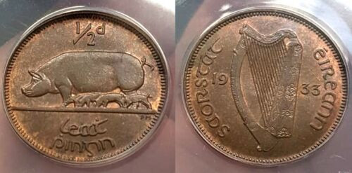 Ireland, Irish Free State, 1/2 penny 1933, ANACS MS63, Key date

KM-2. Rare Ke...