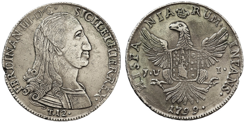 Italy, Sicily, Ferdinando. silver 12 tari 1799. About XF

KM-237. Very nice gr...