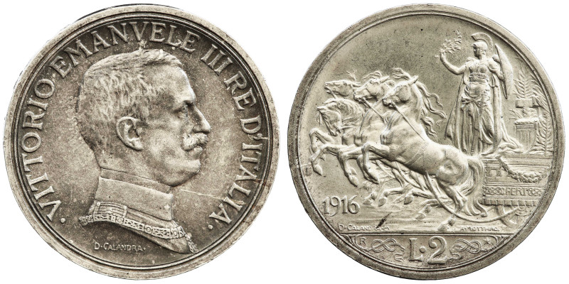 Italy 2 Lire 1916 R

KM-55, N# 7359; King: Vittorio Emanuele III (1900-1946); ...