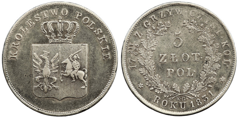 Poland 5 Zlotych 1831

C-124, Gum# 2539, Silver (.868), November Uprising (183...