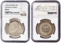 Germany, Weimar Republic, silver 5 Mark 1929-A, Lessing, NGC MS63