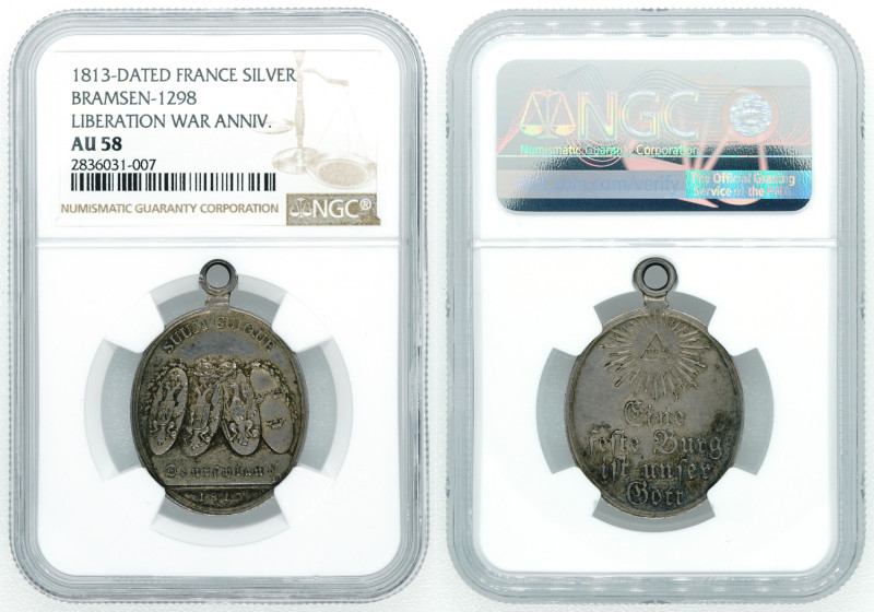 Germany Award Medal for the "Battle of Leipzig" NGC AU58 1813 Jehova Rare R3 Top...