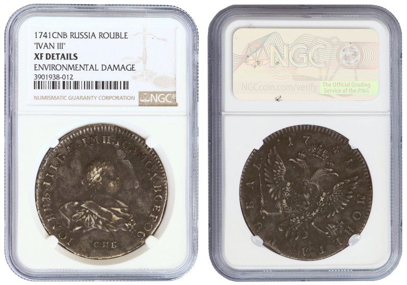 Russia, Ivan III, 1 rouble 1741, NGC XF details. Very rare type

KM-207.2. Rar...