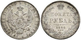 Russia, Nicolas I, silver rouble 1844, SPB-KB. Lustrous UNC.