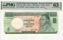 Congo Democratic Republic 5 Zaires = 500 Makuta 1967 PMG Choice Uncirculated 63