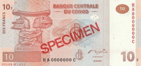 Congo Democratic Republic 10 Francs 2003 Specimen