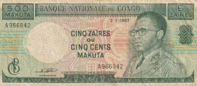 Congo Democratic Republic 5 Zaires = 500 Makuta 1967