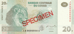 Congo Democratic Republic 20 Francs 2003 Specimen