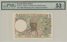French West Africa 5 Francs 1939 PMG About UNC 53 EPQ