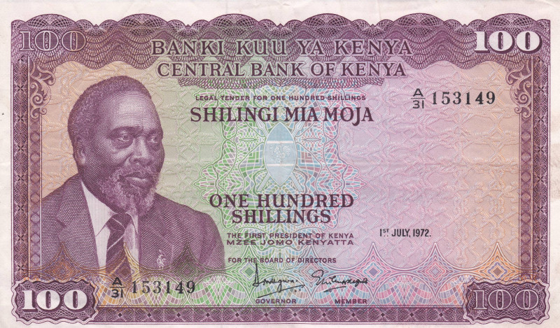 Kenya 100 Shillings 1972

P-10c, N# 250681; 1.7.1972; VF/XF