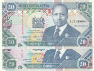 Kenya 20 Shillings 1993-94 Lot of 2 banknotes