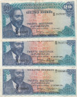 Kenya 20 Shillings 1974-77 Lot of 3 banknotes