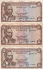 Kenya 5 Shillings 1966-68 Lot of 3 banknotes