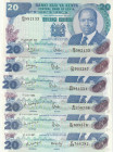 Kenya 20 Shillings 1981-87 Lot of 6 banknotes