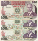 Kenya 100 Shillings 1980-84 Lot of 3 banknotes