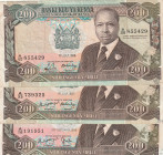 Kenya 200 Shillings 1986-88 Lot of 3 banknotes