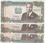 Kenya 200 Shillings 1990-94 Lot of 3 banknotes