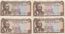 Kenya 5 Shillings 1969-73 Lot of 4 banknotes