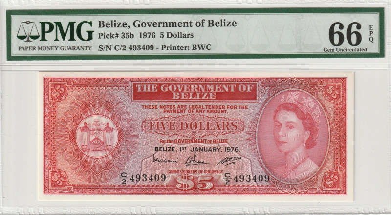 Belize 5 Dollars 1976 PMG 66 EPQ 

P-35, N# 276187; Government of Belize, Eliz...