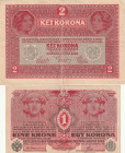 Austria 1, 2 Kronen 1916-17 W/O Stamp Lot of 2 Banknotes