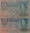 Austria 20 Kronen 1913 W/O Stamp Lot of 2 Banknotes