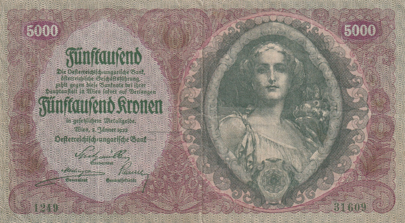 Austria 5000 Kronen 1922

Pick#79 VF