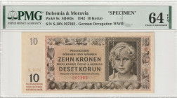 Bohemia & Moravia 10 Korun 1942 PMG Choice UNC 64 EPQ Specimen