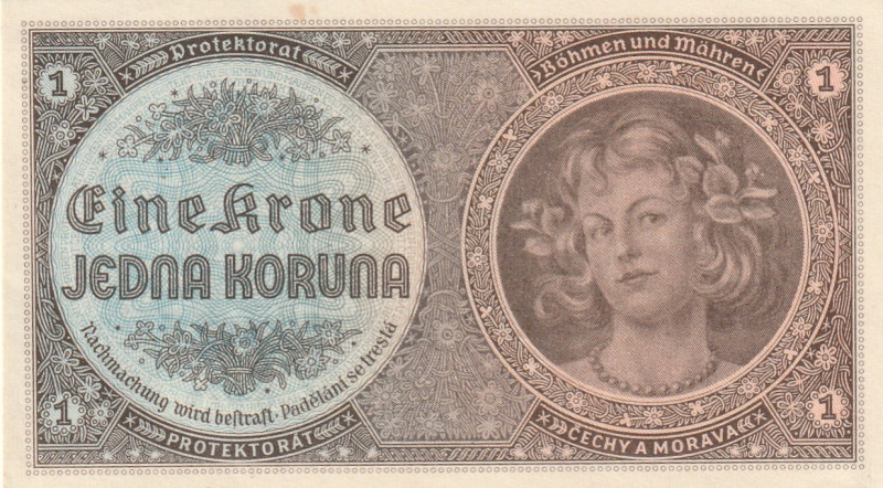 Bohemia & Moravia 1 Koruna 1940

Pick#3a UNC