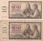 Czechoslovakia 10 Korun 1960 Lot of 2 Banknotes