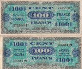 France 100 Francs Allied Military Currency 1944 Lot of 2 Banknotes
