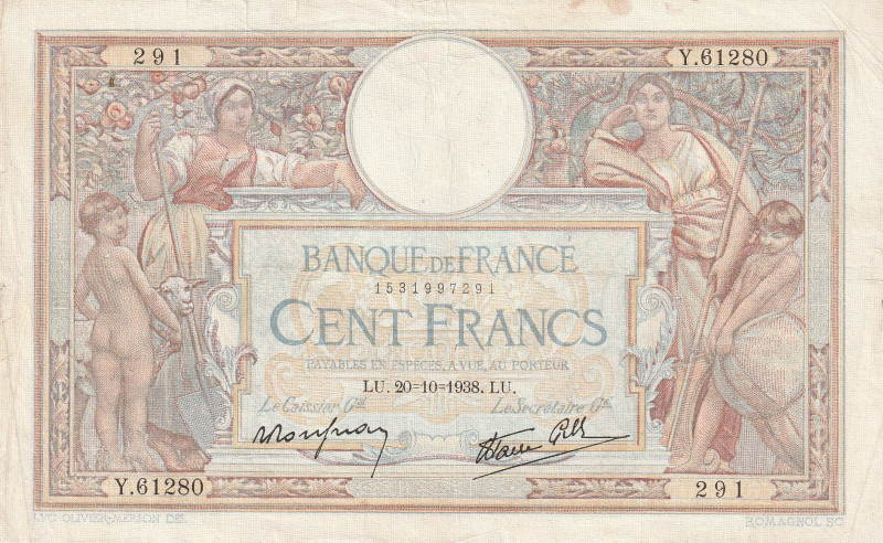 France 100 Francs 1938

Pick#86b VF