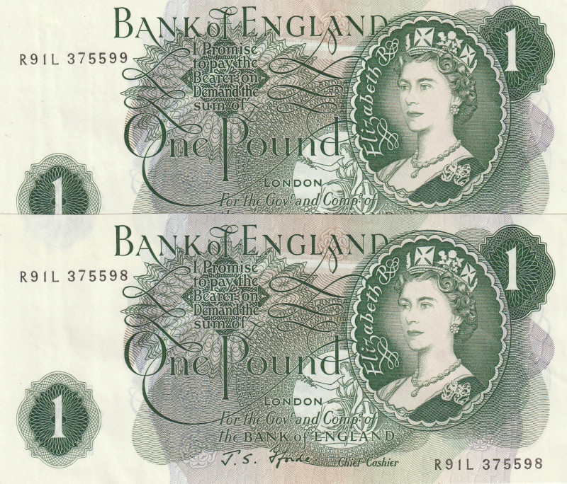 Great Britain 1 Pound 1966 Consecutive Pair

Pick#374f Signature: J. S. Fforde...