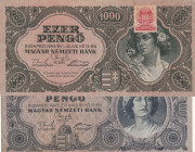 Hungary 500, 1000 Pengo 1945 Lot of 2 Banknotes
