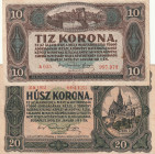 Hungary 10, 20 Korona 1920 Lot of 2 Banknotes