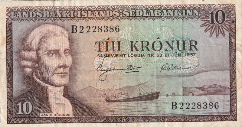 Iceland 10 Kronur 1957

Pick#38a VF