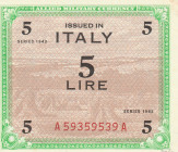 Italy 5 Lire 1943 Military Currency WWII