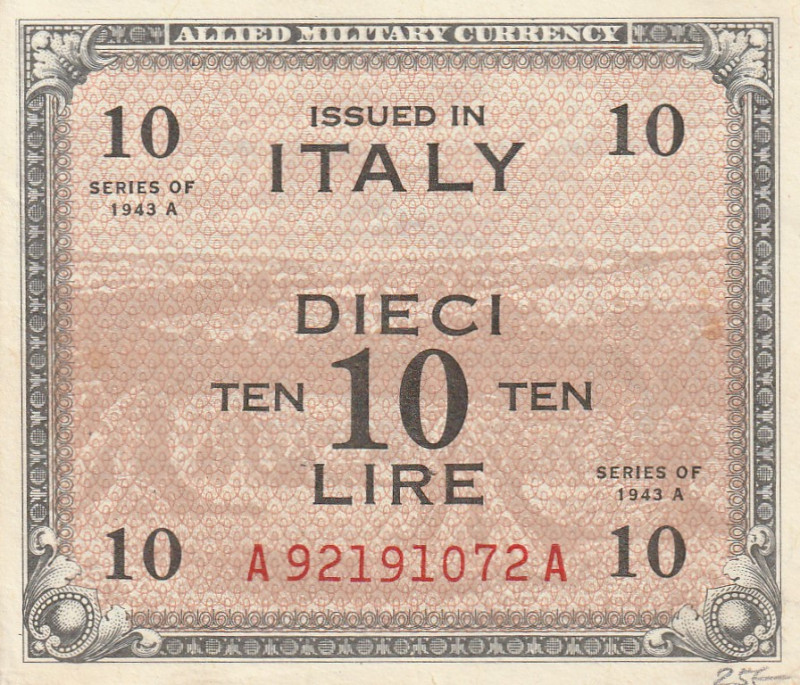 Italy 10 Lire 1943 Military Currency WWII

P-M19a, N# 205635; UNC