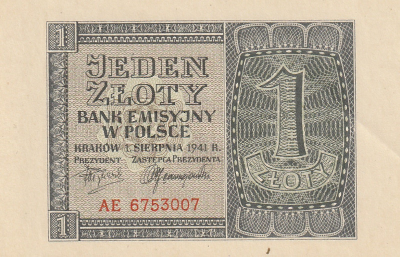 Poland 1 Zloty 1941

P-99, N# 211492, German occupation, General Government (1...