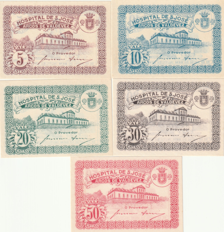 Portugal Hospital de S.Jose 5, 10, 20, 30, 50 Centavos 1920 Full Set of 5 Bankno...