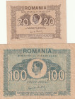 Romania 20, 100 LeI 1945 Lot of 2 Banknotes